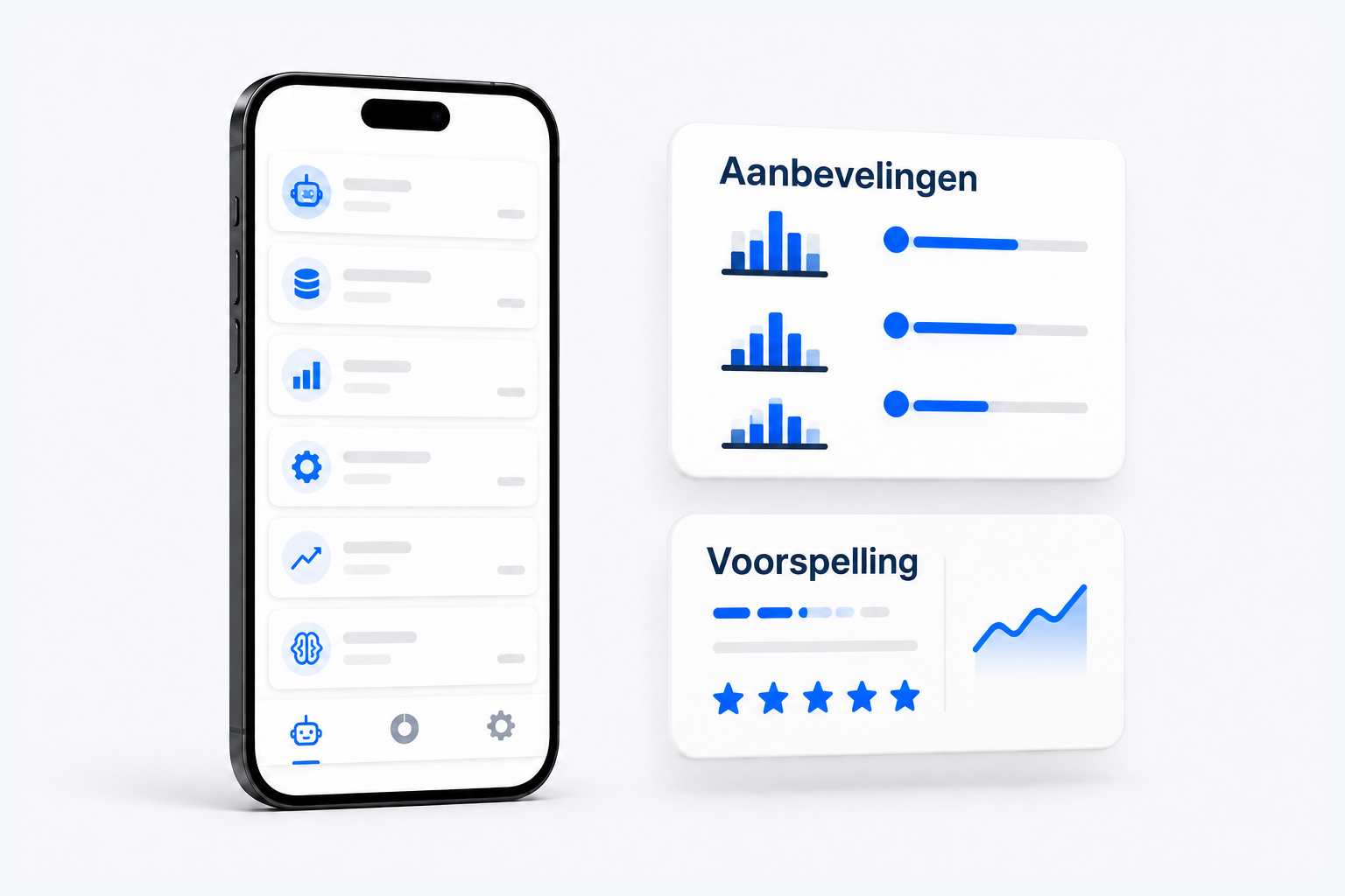 Display of an AI assistant app on a smartphone with recommendations and predictions