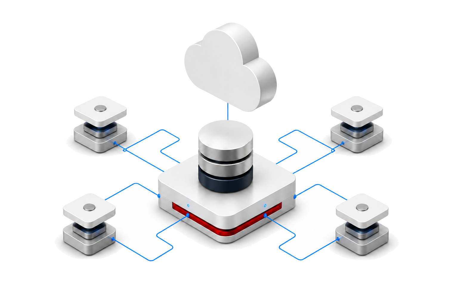 Isometric illustration of a cloud-based data platform, connected to multiple data sources