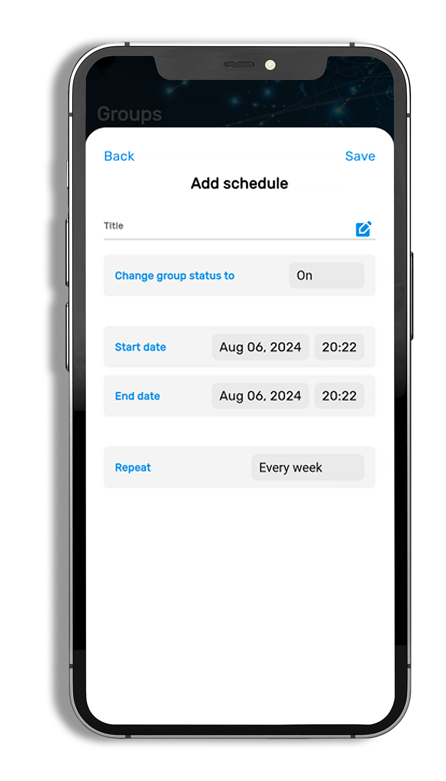 Cost Manager app showing a recurring schedule being set up to automatically switch an environment on or off