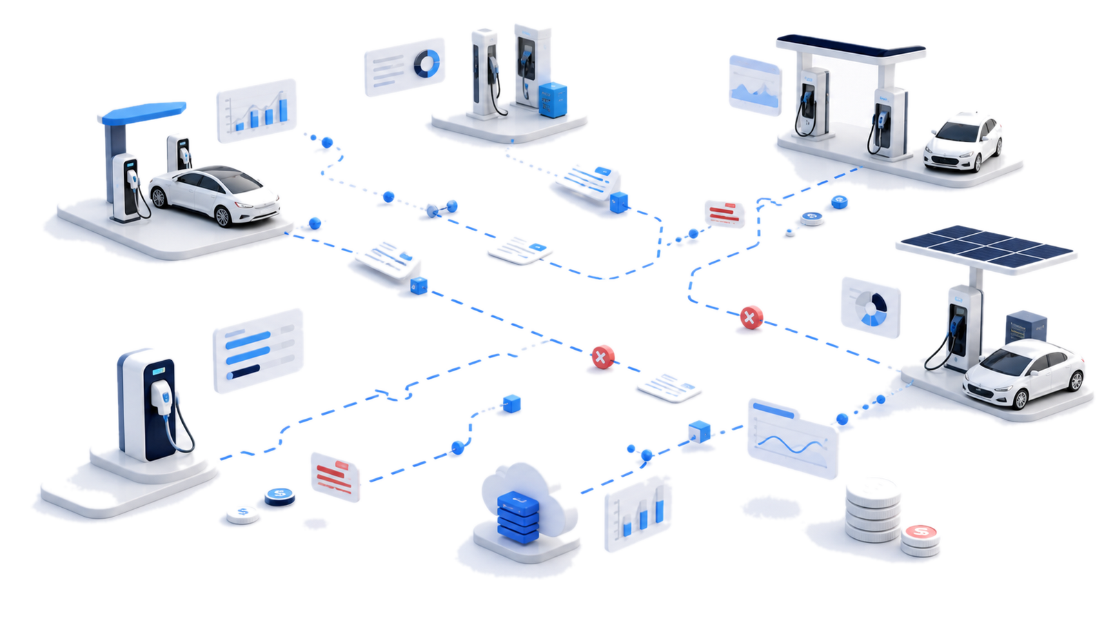 A fragmented charging landscape with separate charging networks, transaction flows and broken data connections
